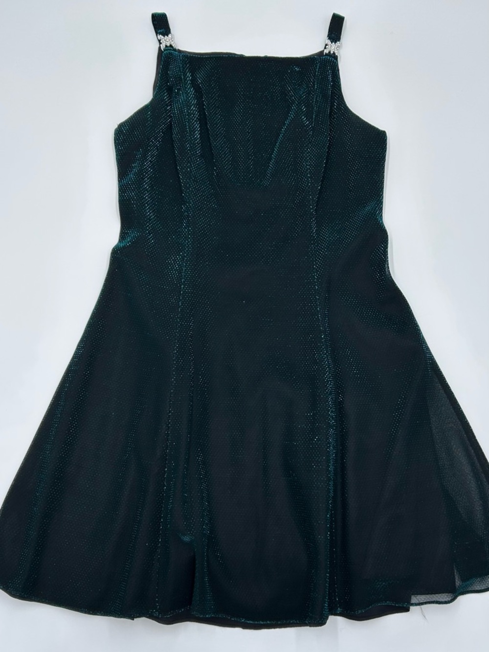 Blondie and Me Evening Sparkle Dark Green Strappy Mini Dress 7/8
